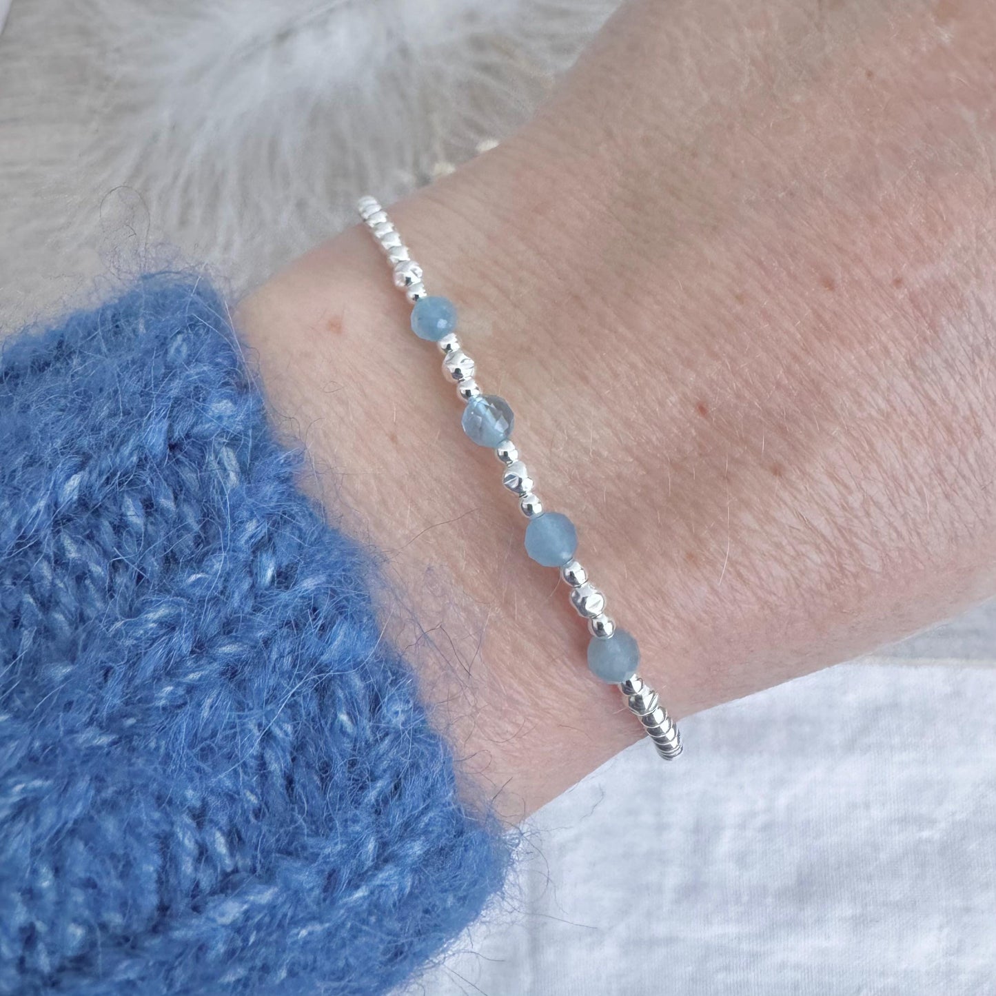 Blue Aquamarine Silver Bracelet, March Birthstone Jewellery