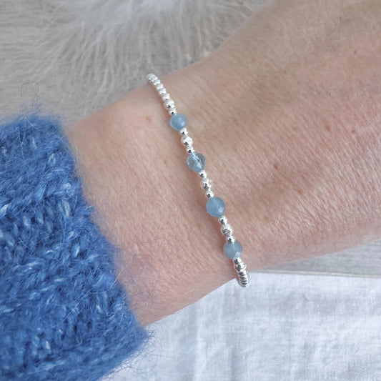 Blue Aquamarine Silver Bracelet, March Birthstone Jewellery