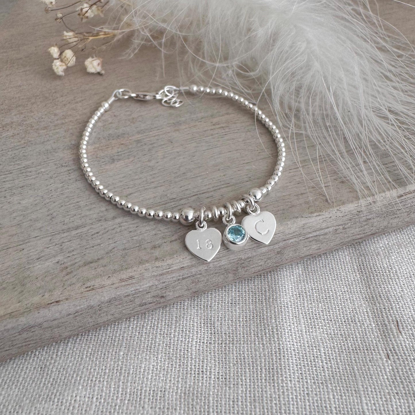 Milestone Bracelet Gift personalised with initial and birthstone for 16th 18th 21st 30th 40th 50th 60th in Sterling Silver