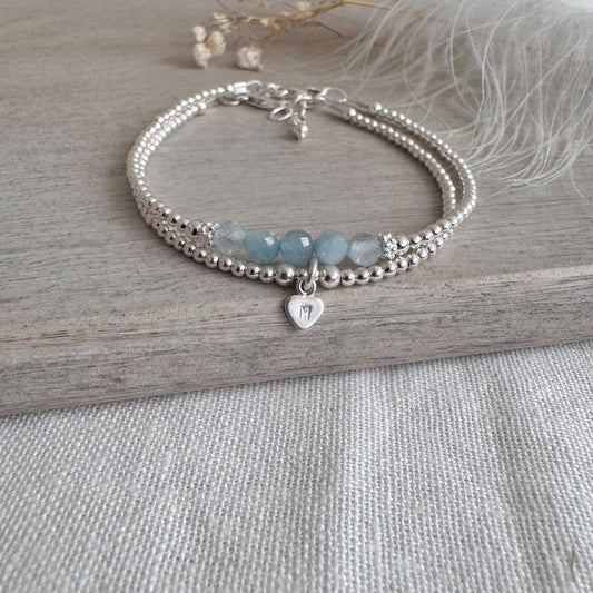 Personalised Aquamarine Bracelet Set, March Birthstone Jewellery