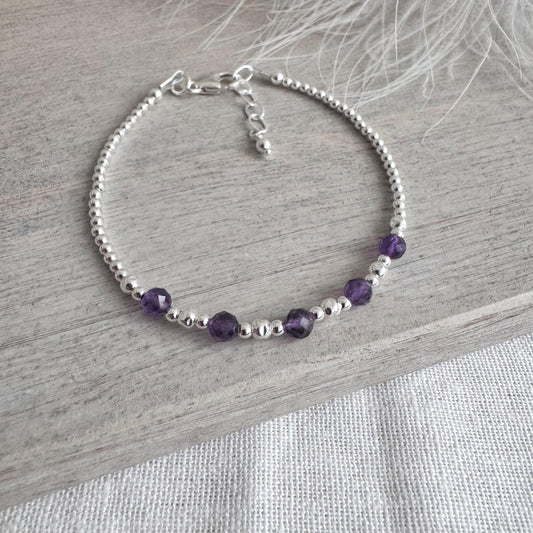 February Birthstone Amethyst Bracelet in sterling silver birthday gift for women