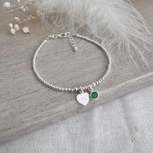 21st Birthday Milestone Gift, Dainty Bracelet with Cubic Zirconia Birthstone