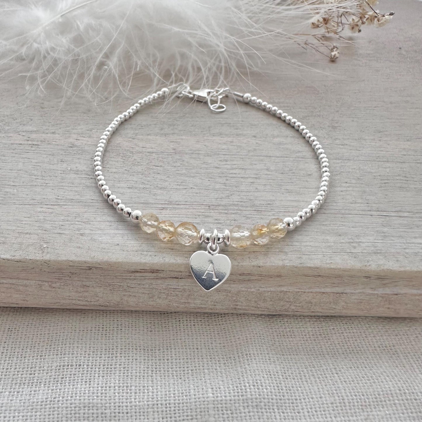 Personalised November Birthstone Bracelet, Dainty Citrine Bracelet in Sterling Silver