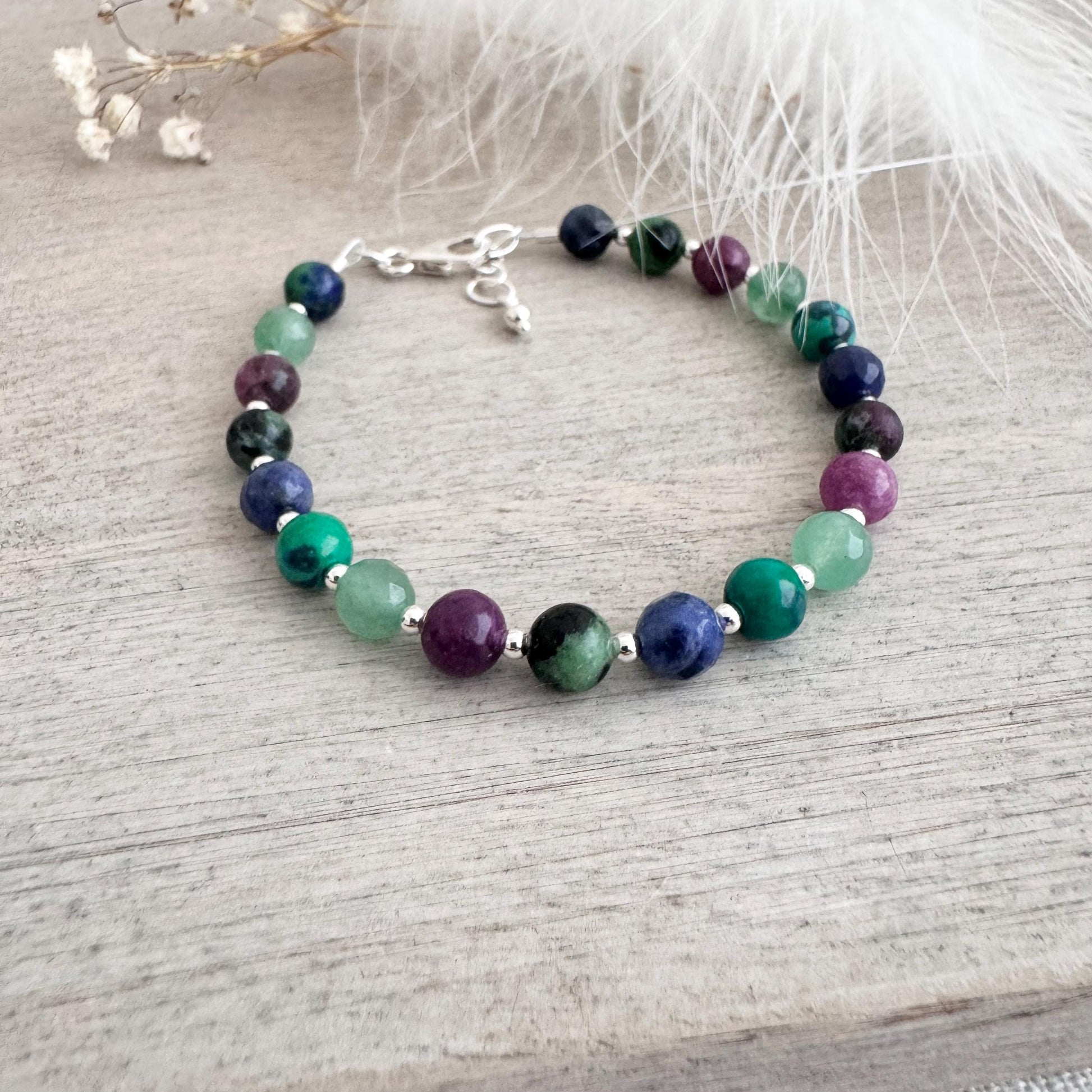 OOAK Gemstone Bracelet, Lepidolite Zoisite Sodalite Sterling Silver