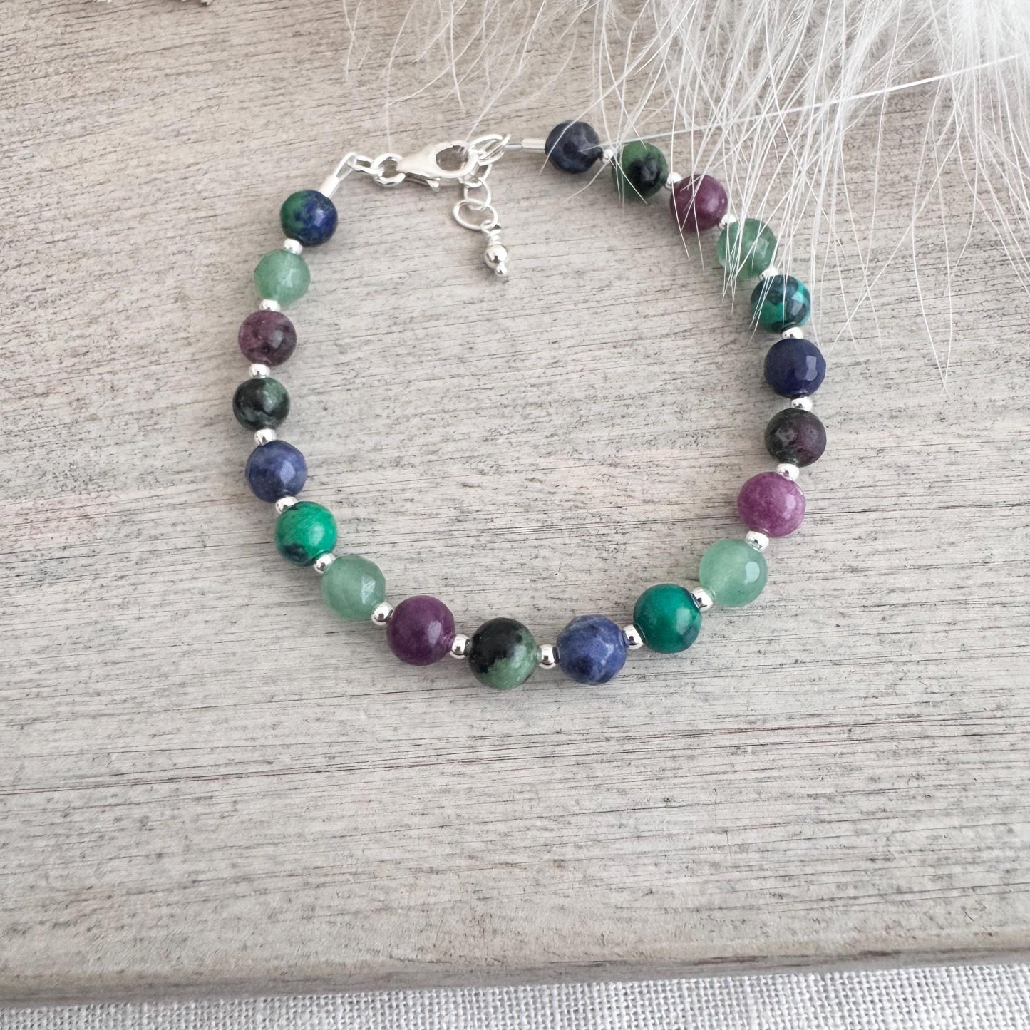 OOAK Gemstone Bracelet, Lepidolite Zoisite Sodalite Sterling Silver