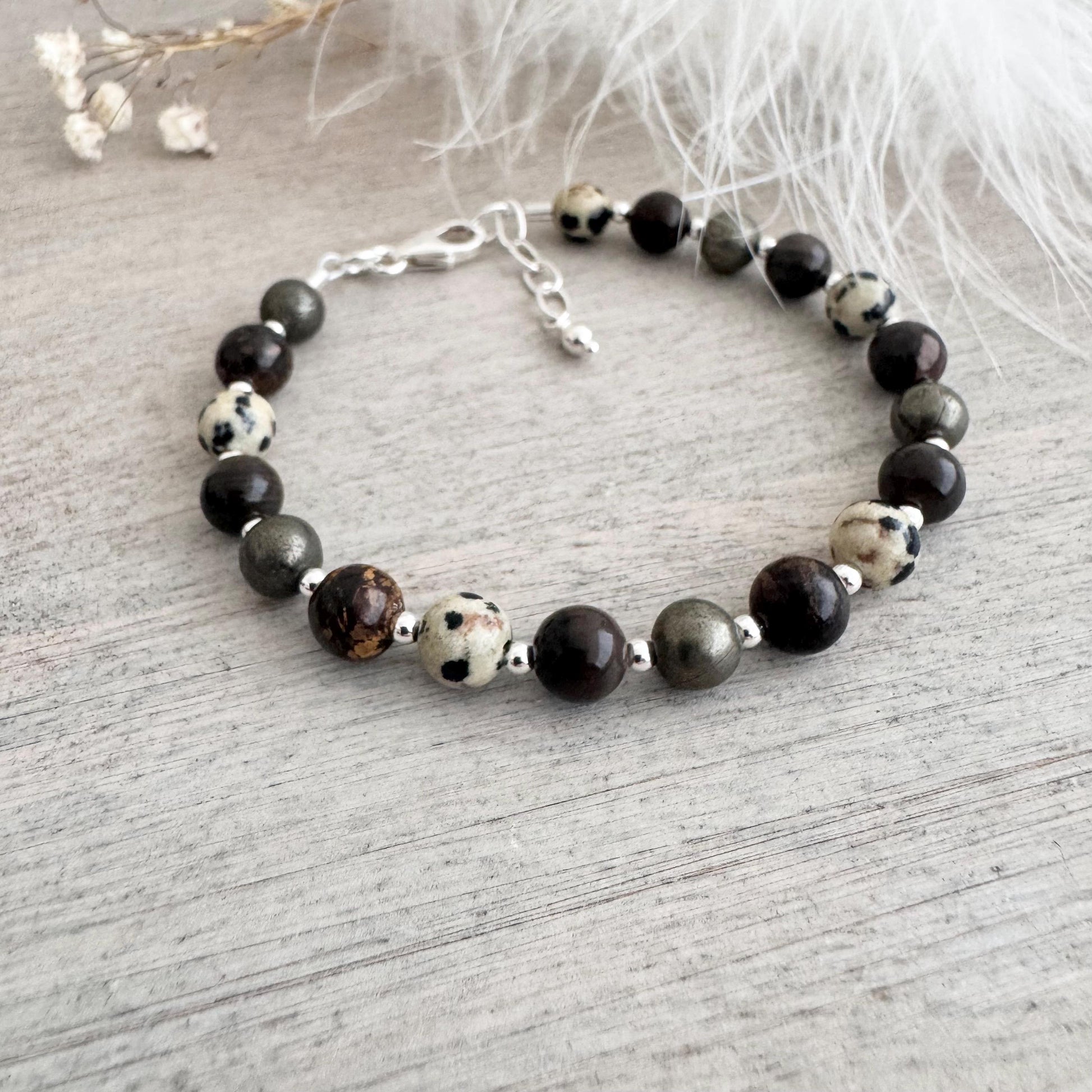 OOAK Gemstone Bracelet, Browns and Natural colour gems in Sterling Silver