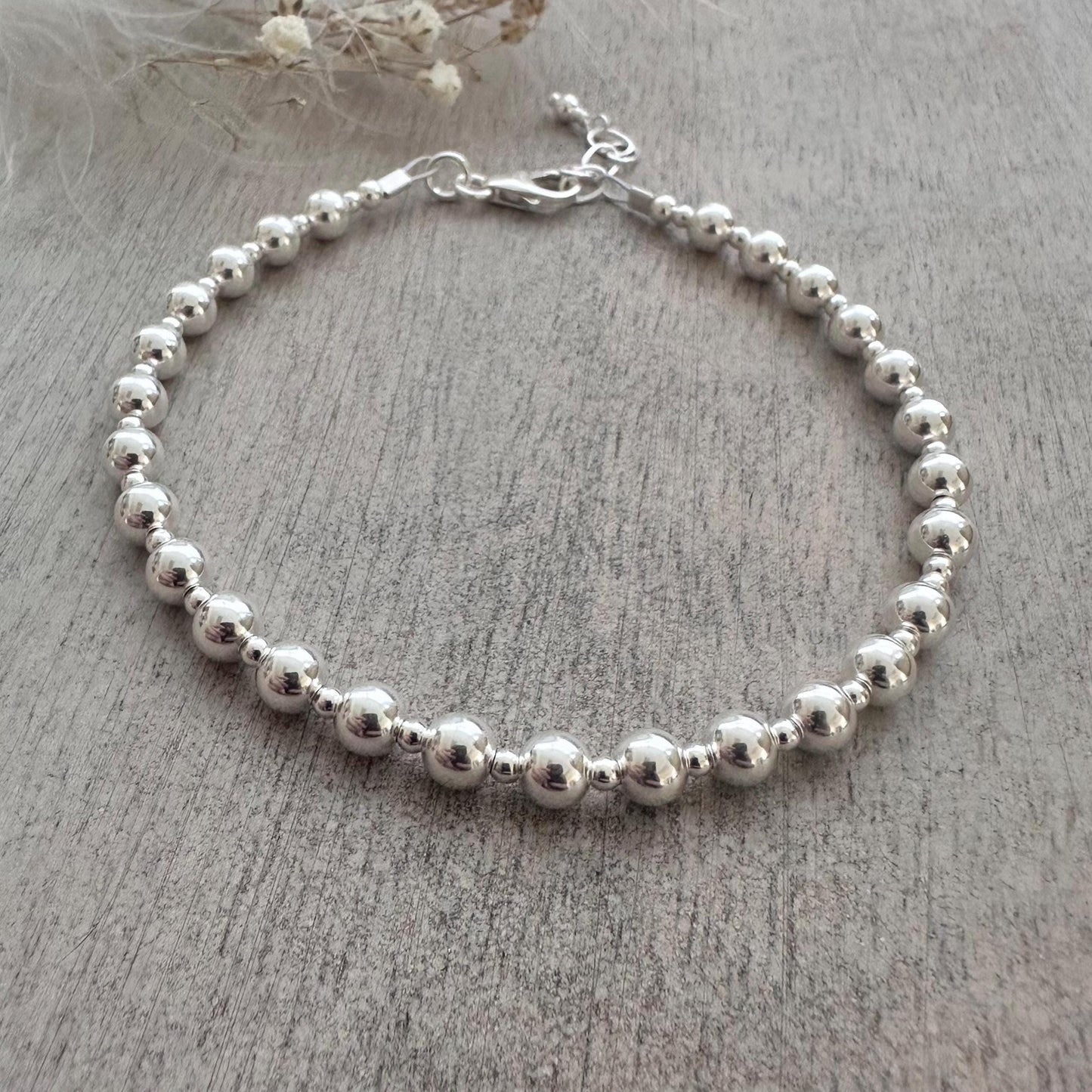 Sterling Silver Bracelet 5mm beads, Stacking Bracelet