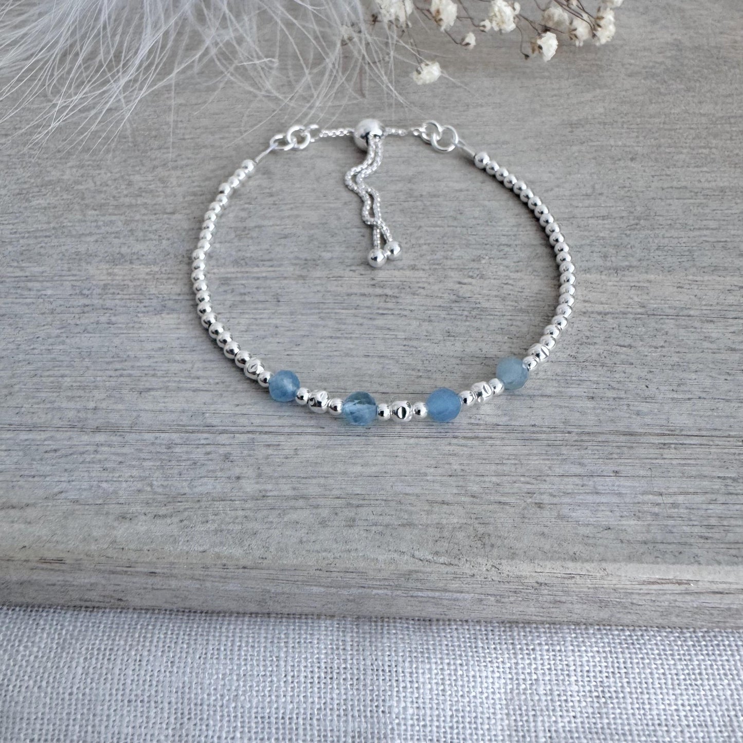 Blue Aquamarine Silver Bracelet, March Birthstone Jewellery