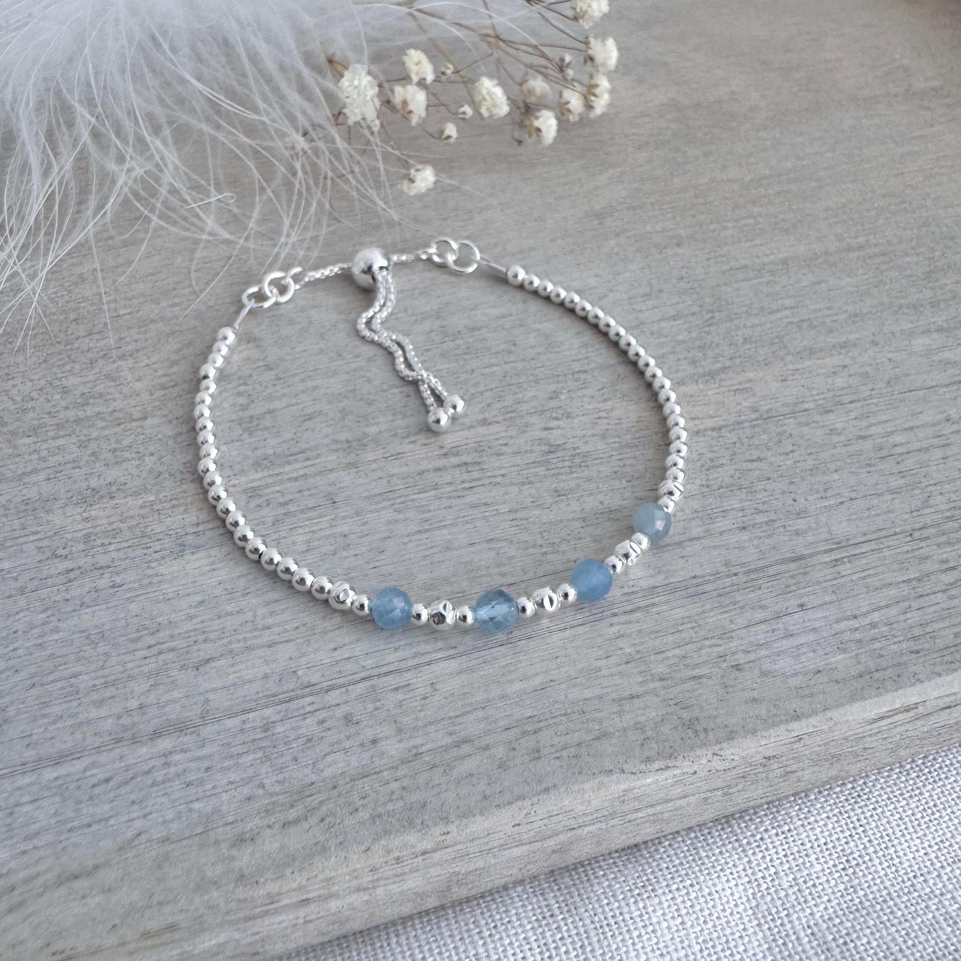 Blue Aquamarine Silver Bracelet, March Birthstone Jewellery