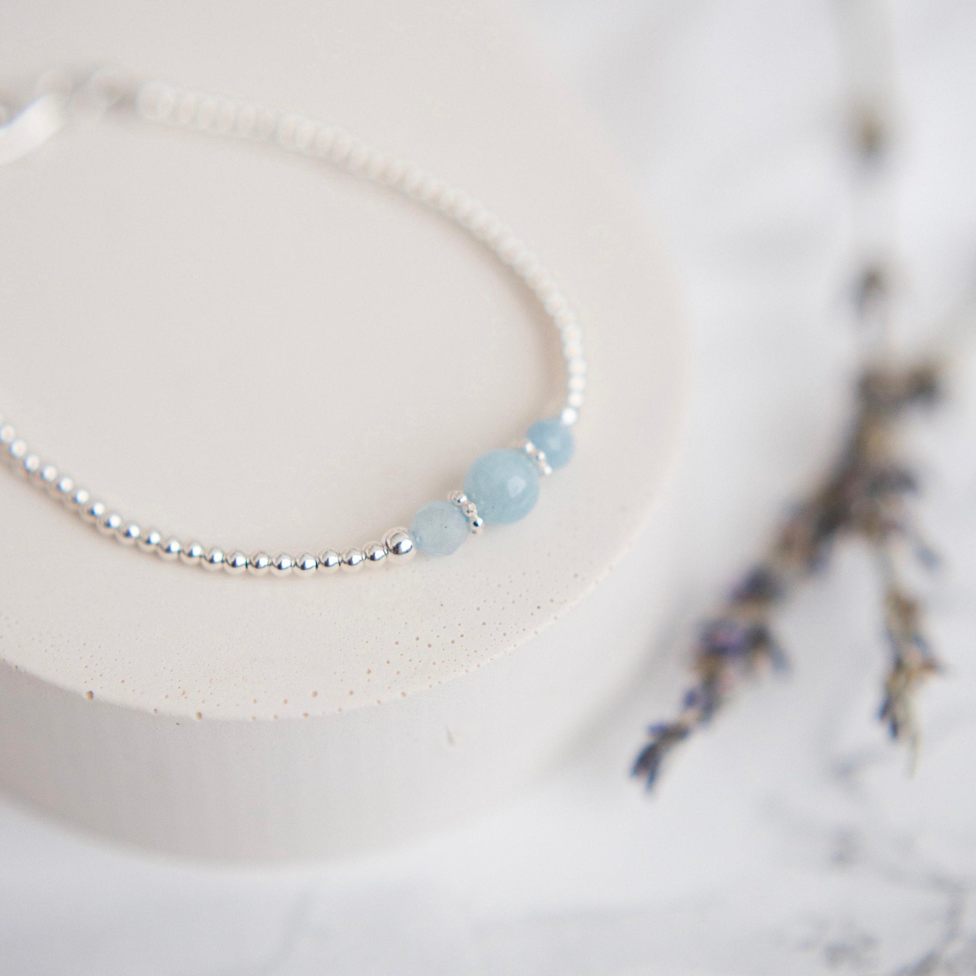 Dainty Aquamarine Bracelet, March Birthstone