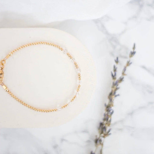 Gold Fill April Birthstone Dainty crystal quartz bracelet, stacking bracelet