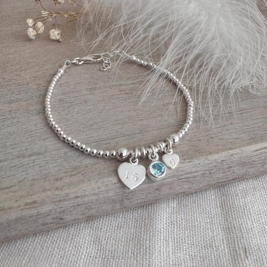 Personalised Birthstone Milestone Bracelet Gift for 16th 18th 21st 30th 40th 50th 60th in Sterling Silver