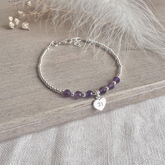 Amethyst Bracelet for Milestone Birthday, February Birthstone Jewellery in Sterling Silver, For 16th 18th 21st 30th 40th 50th 60th birthday