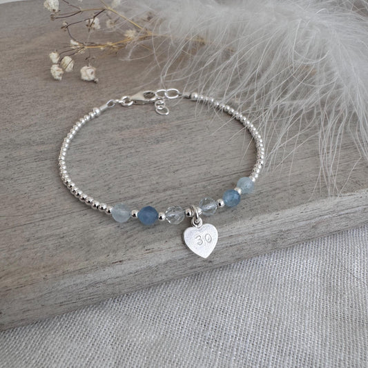 Aquamarine Bracelet for Milestone Birthday, March Birthstone Jewellery in Sterling Silver, For 16th 18th 21st 30th 40th 50th 60th