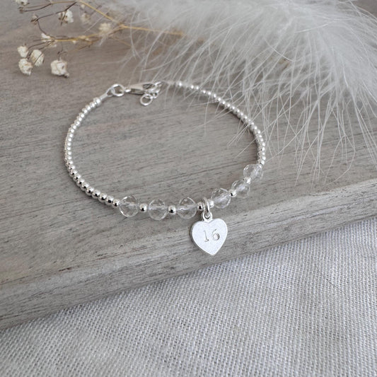 Quartz Bracelet for Milestone Birthday, April Birthstone Jewellery in Sterling Silver, For 16th 18th 21st 30th 40th 50th 60th