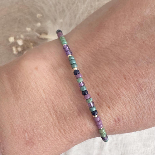 Seed Bead Bracelet Teal Aqua Purple