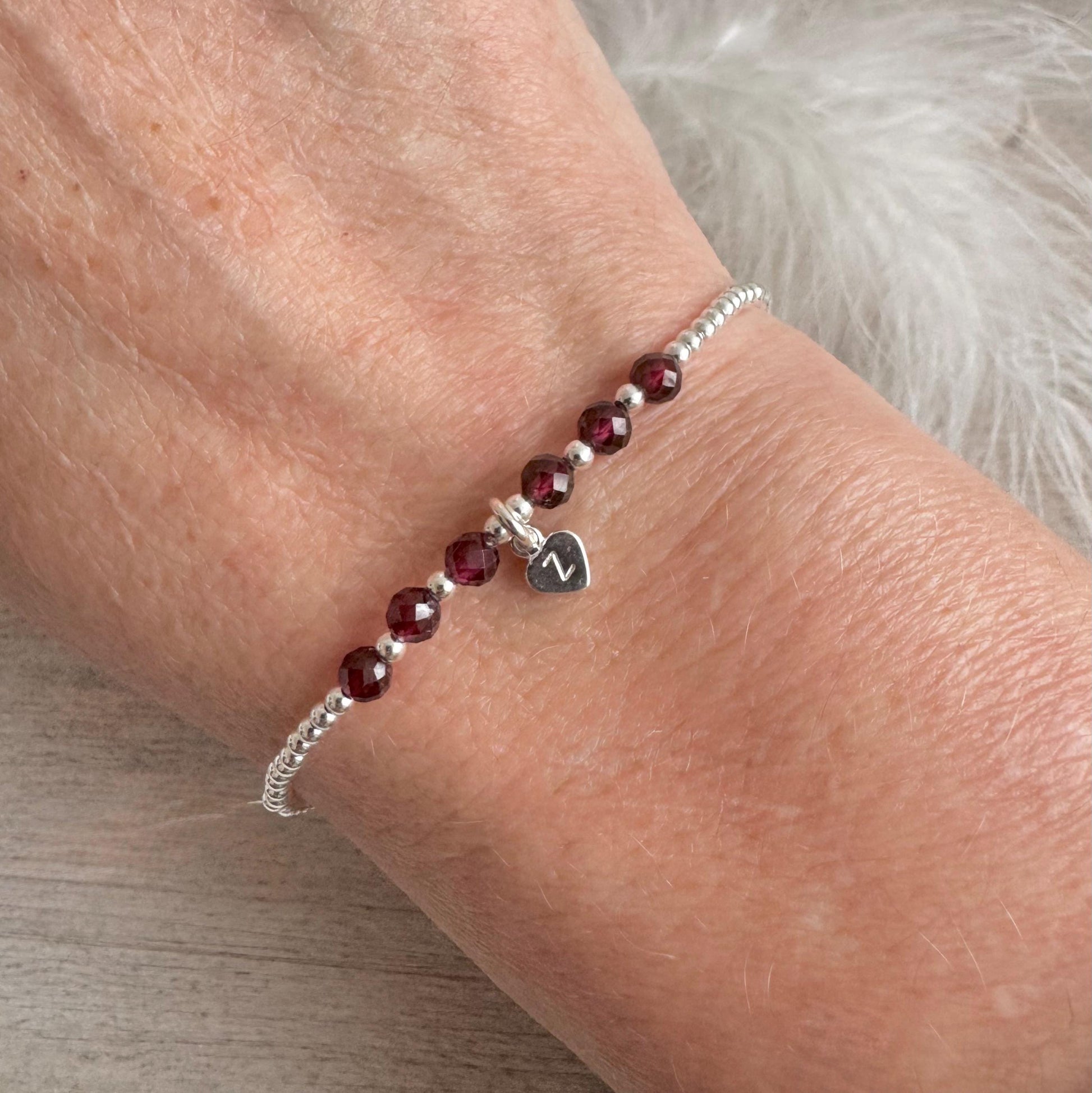 Personalised Garnet Bracelet, , Dainty January Birthstone Jewellery in Sterling Silver