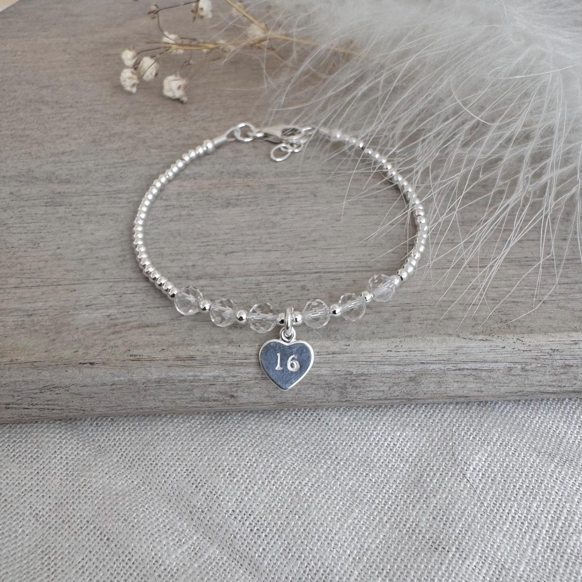 Quartz Bracelet for Milestone Birthday, April Birthstone Jewellery in Sterling Silver, For 16th 18th 21st 30th 40th 50th 60th