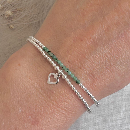 Set of Green Emerald Bracelets, May Birthstone