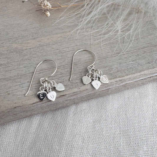 Family Initials Earrings, Personalised in Sterling Silver Gift for Mum for Mothers Day