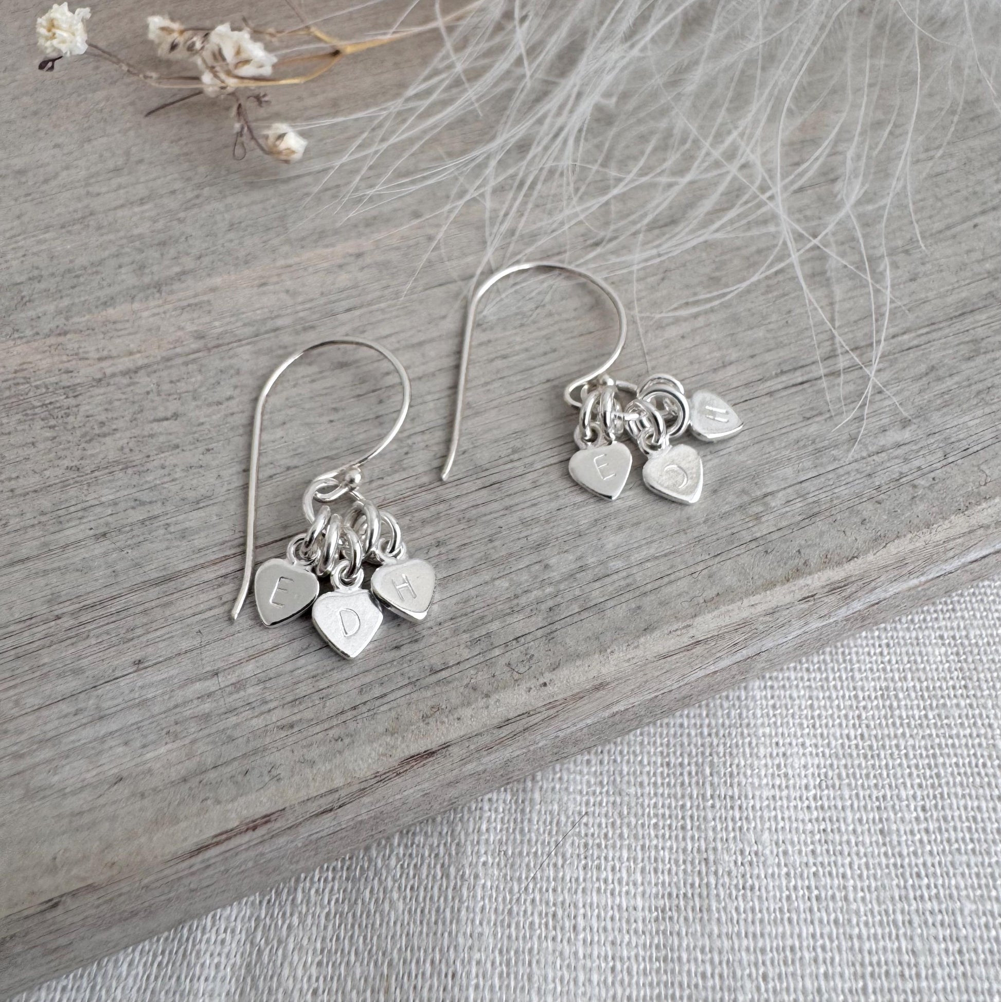 Family Initials Earrings, Personalised in Sterling Silver Gift for Mum for Mothers Day