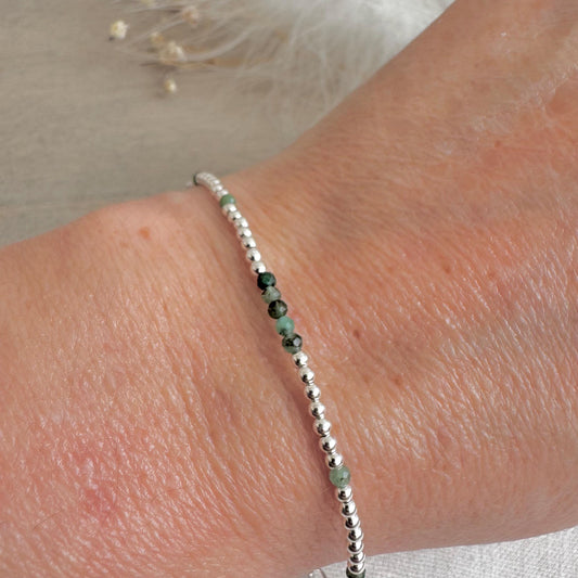 Dainty Green Emerald Bracelet in Sterling Silver, May Birthstone