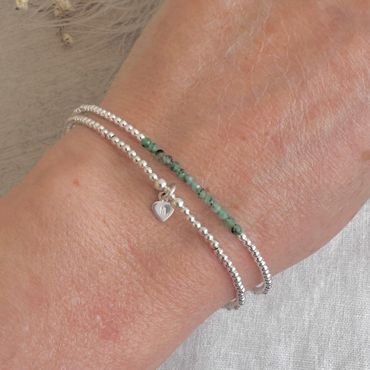 Personalised Green Emerald Bracelet Set, May Birthstone Jewellery