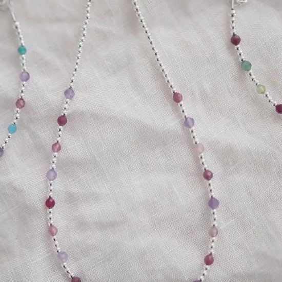 Dainty summer gemstone Necklace, Sterling Silver colourful necklace for summer holidays