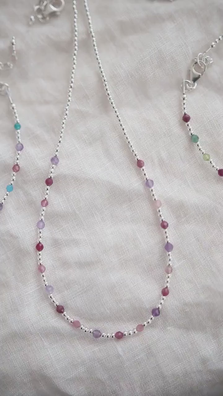 Beautiful gemstone and sterling silver colourful necklace, perfect for summer holidays